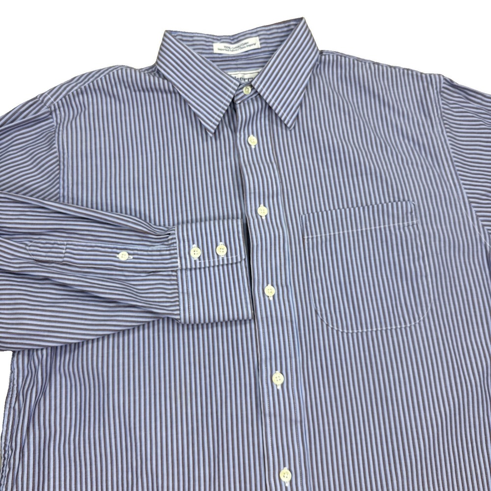 Vintage Burberrys London Shirt Men's 15.5 33 Blue Striped 100% Cotton USA Made